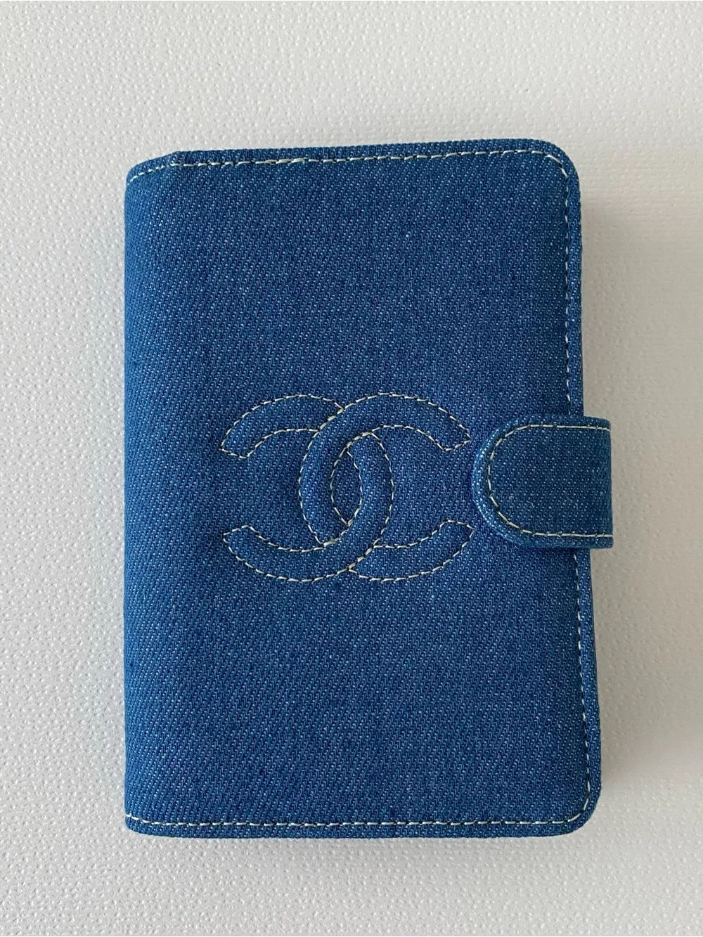 New in Box Chanel GWP CC Logo Blue Denim Passport Holder Travel Wallet